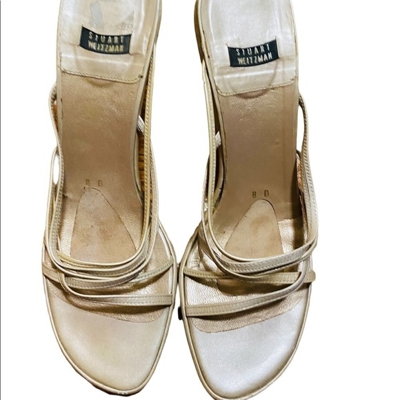 Stuart Weitzman size 8B glistening creme leather platform sandals. EUC. - Picture 4 of 11